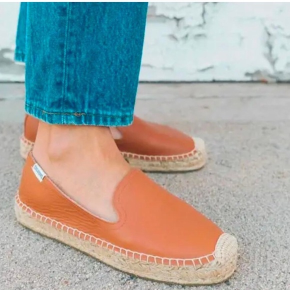 NWT SOLUDOS Smoking Leather Espadrilles Platform Slippers Flats